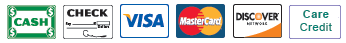 We Accept Cash, Check, Visa, MasterCard, Discover, CareCredit